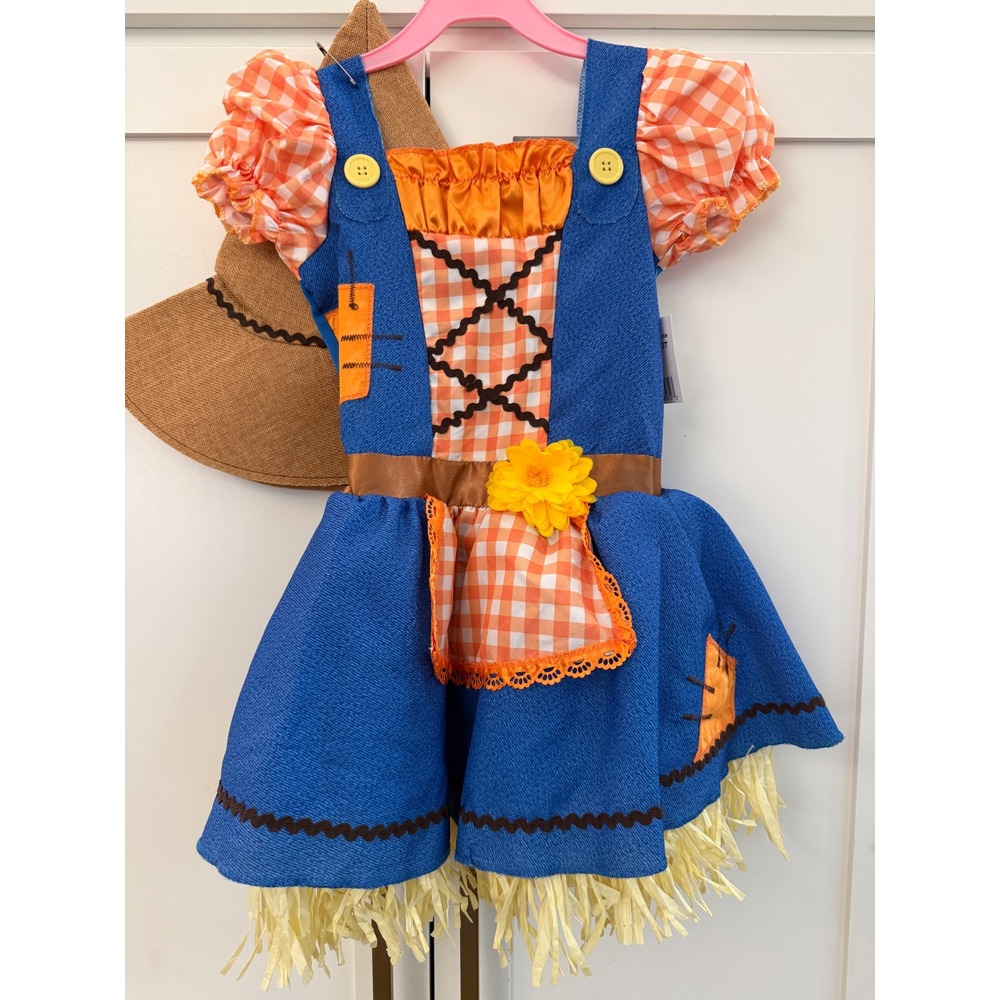Scarecrow Sweetie Girls Costume 2 Piece Set Dress and Hat Blue Orange S 6/6X